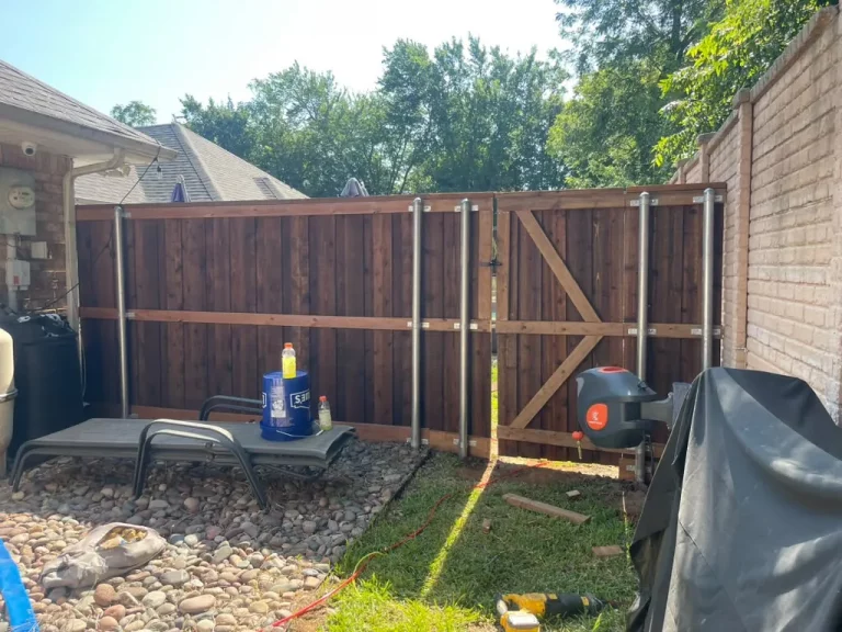 6 ft cedar fence in Bedford, TX built as a board-on-board privacy screen with a matching gate