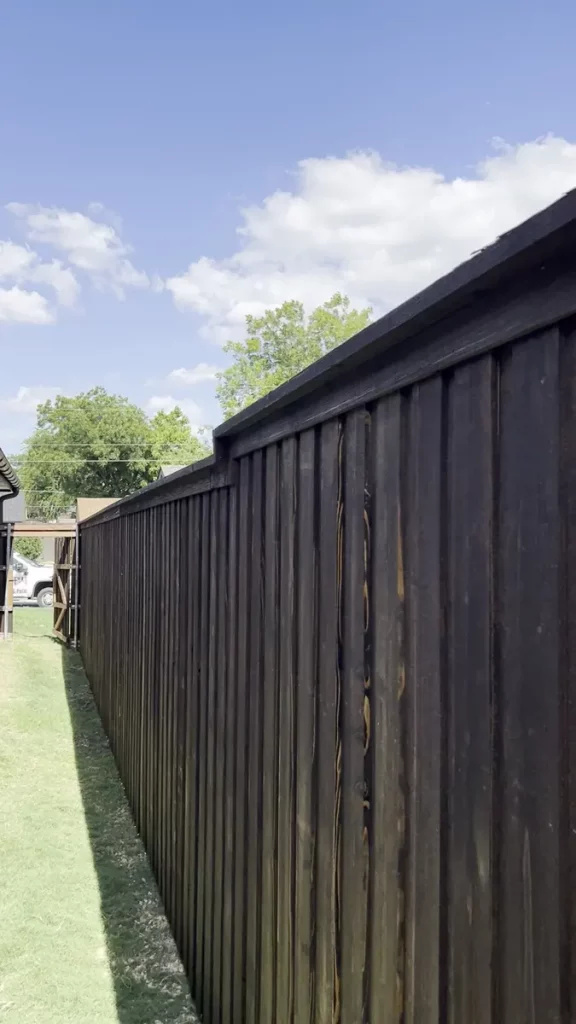 8 ft privacy fence in Grand Prairie, TX in board-on-board cedar with a deep Espresso stain