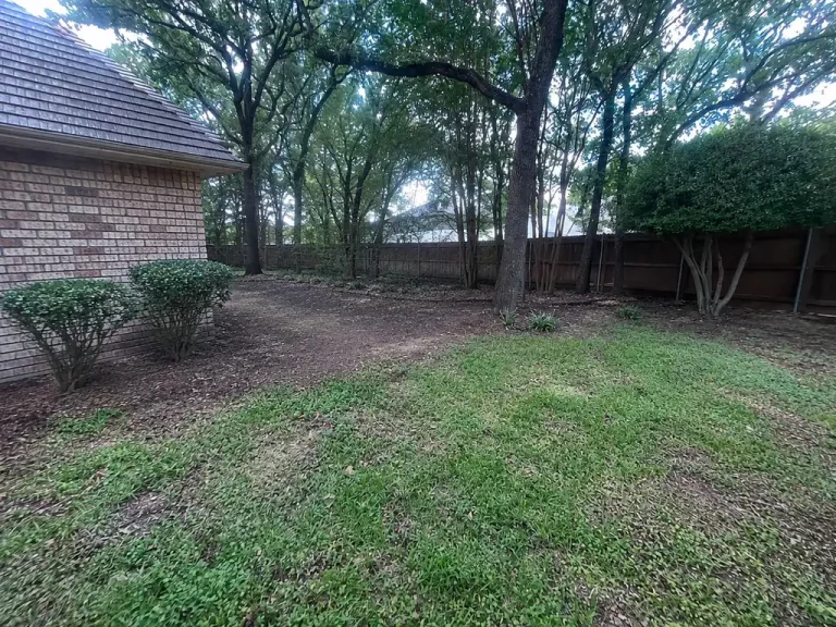 Weathered wood fence in an Arlington, TX backyard before cedar fence replacement